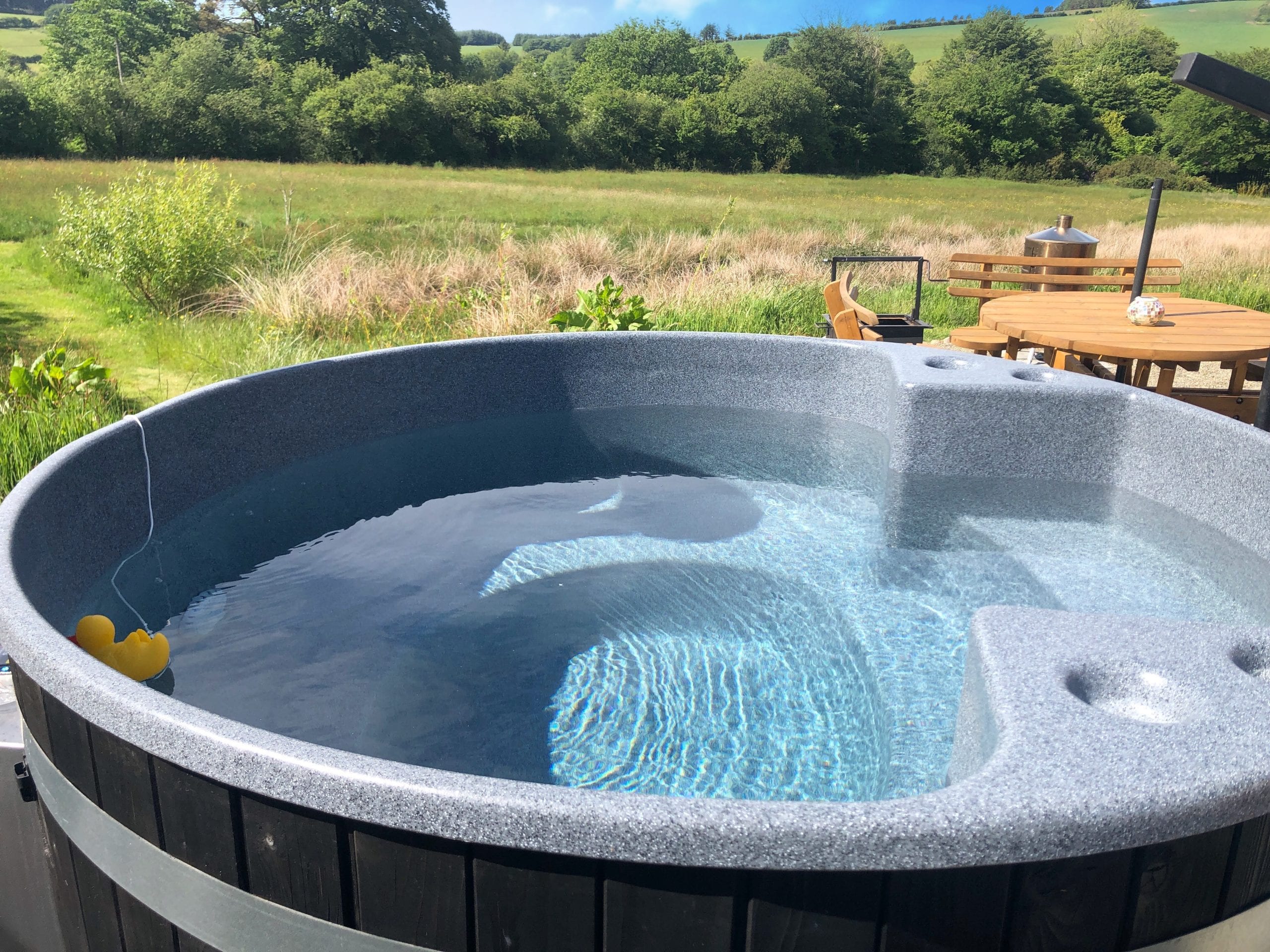 Private hot tub at Let's Glamp Retro